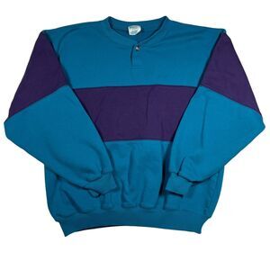 Mervyns Cheetah Mens Sweatshirt Large Rugby Color Block Crew Neck 90s Retro
